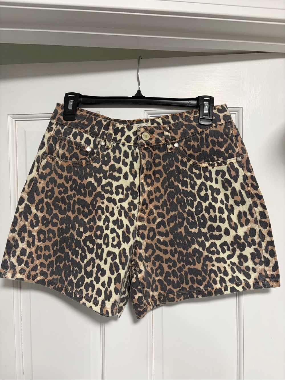 Oat New York Leopard Print Denim Shorts - NWOT